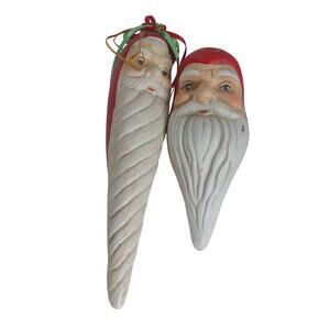 Vintage Porcelain Ceramic Old World Style Christmas Santa Ornaments Set of 2